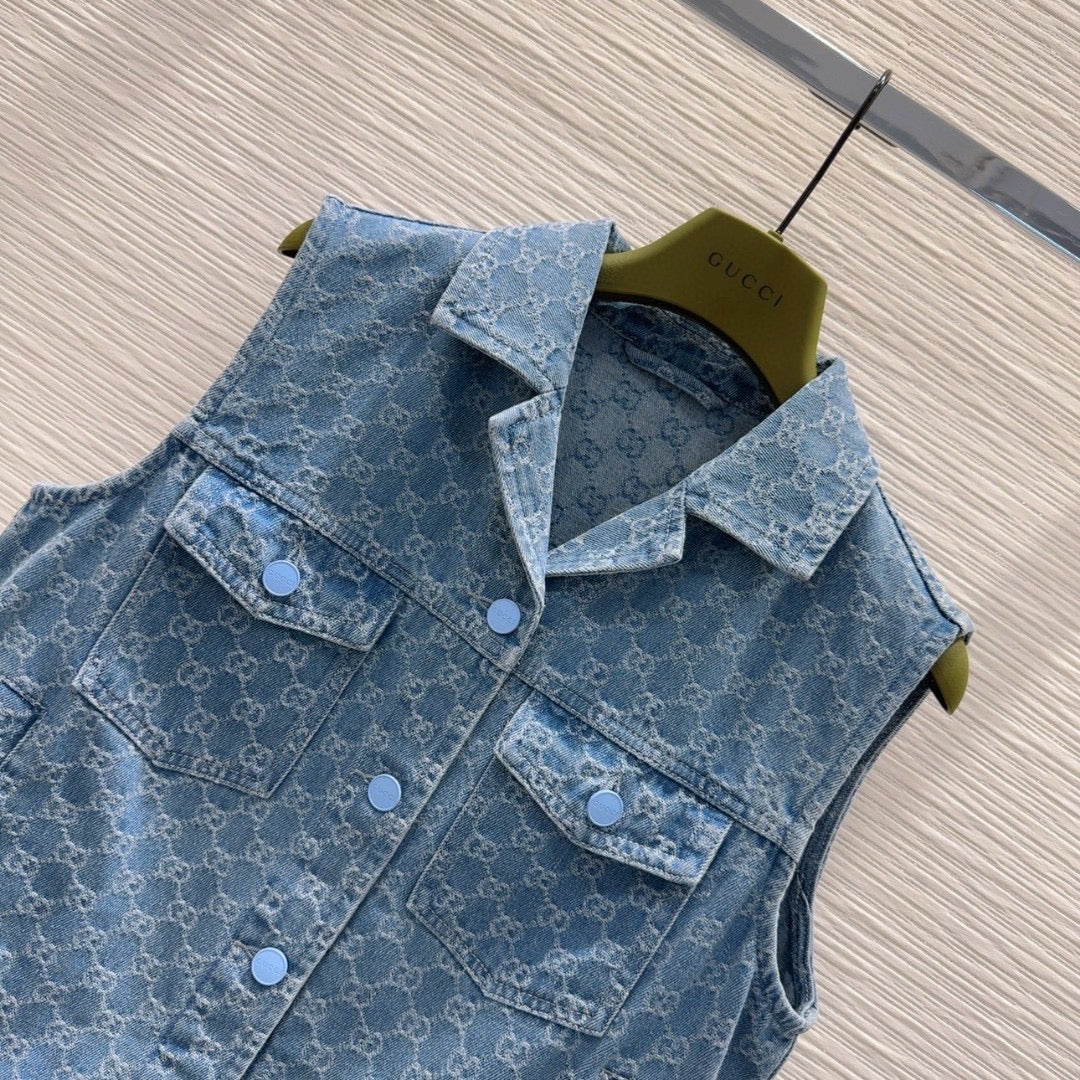 Blue denim shorts set