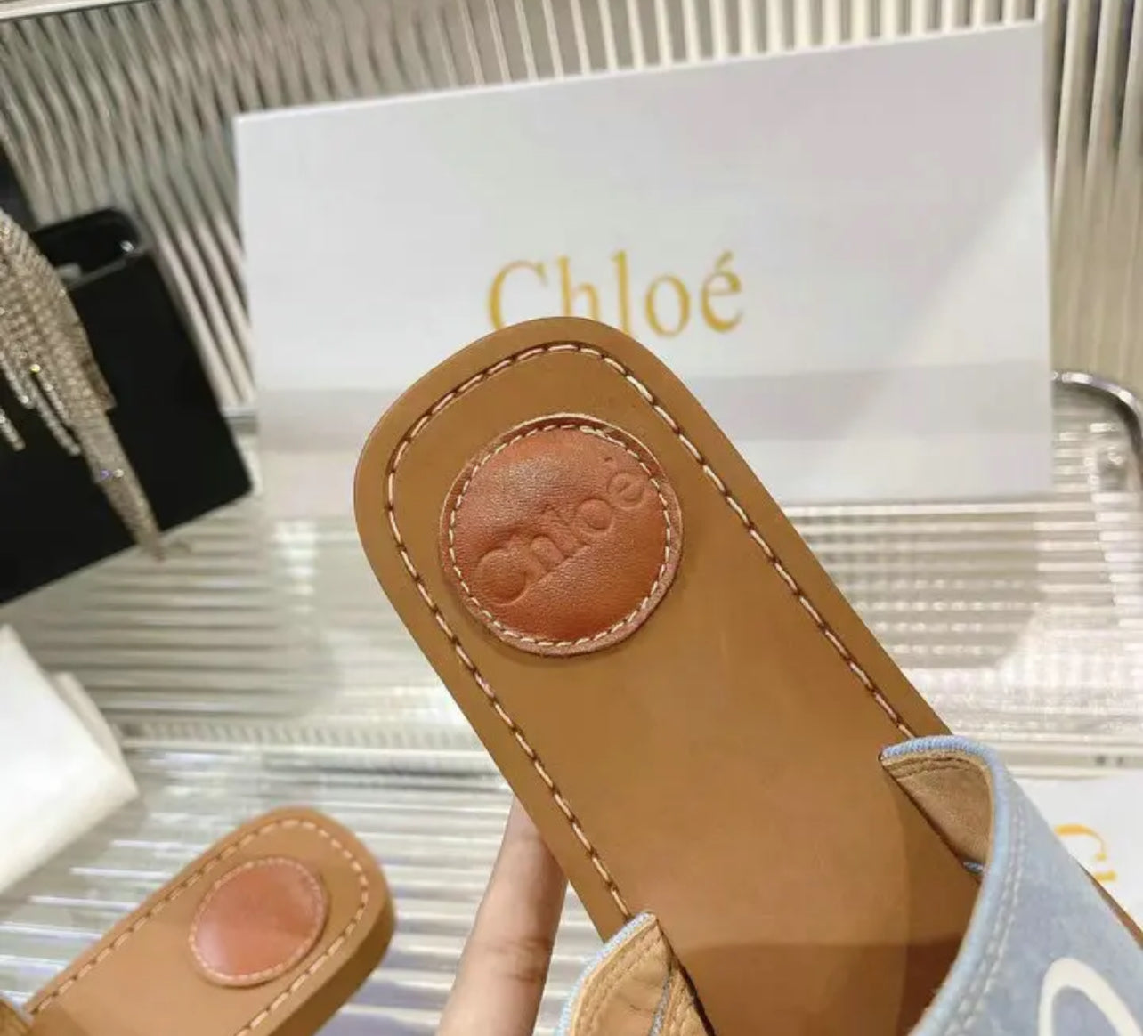 Woody Denim Mules
