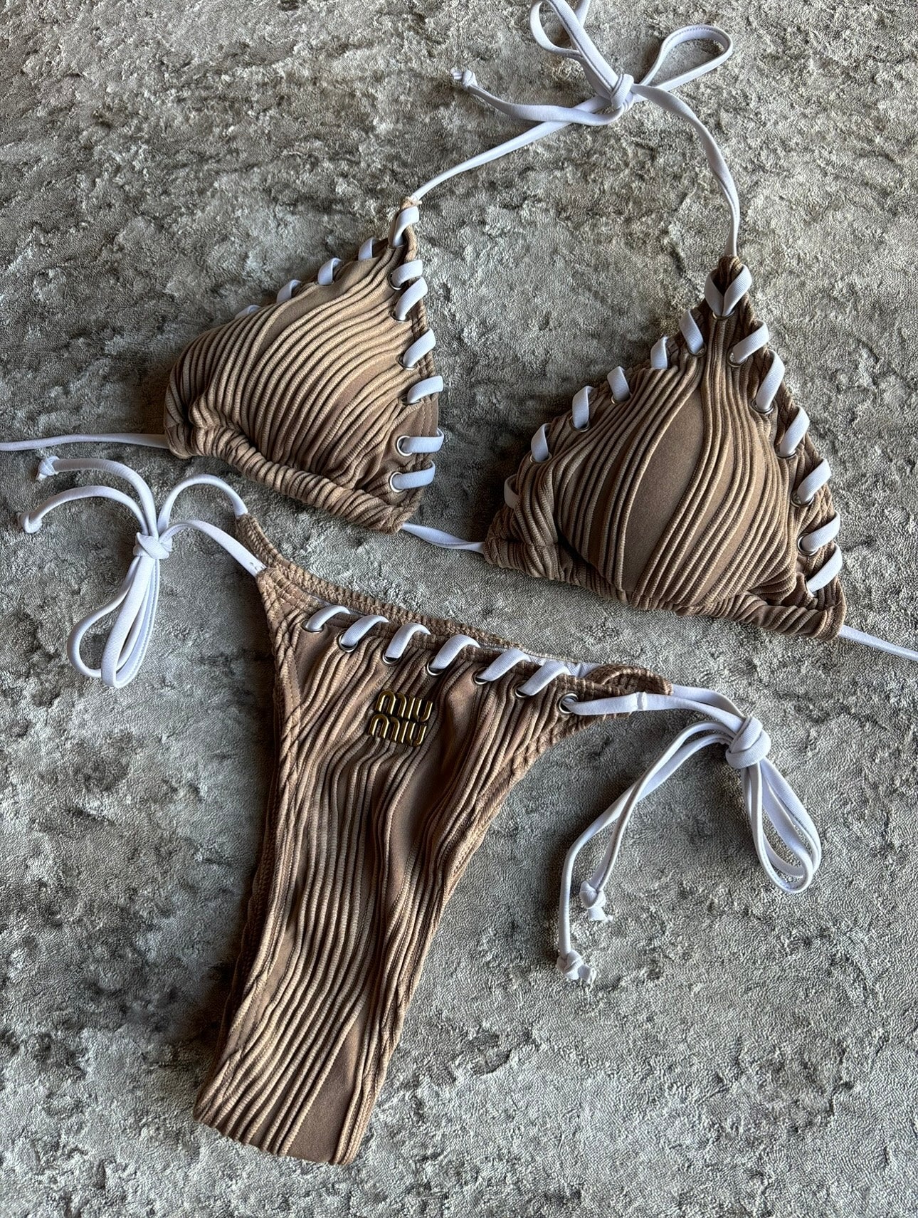 Brown & white bikini