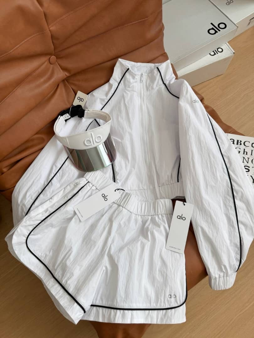 White, Black & Green Shorts Set