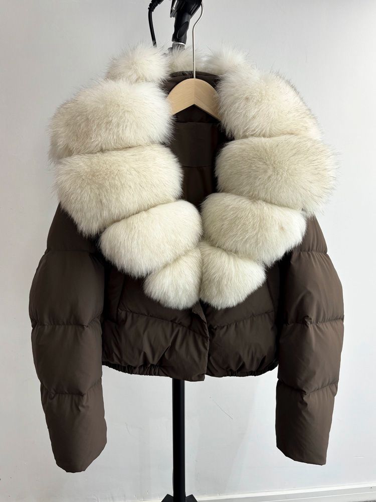 Chocolate brown & Cream fur cropped coat