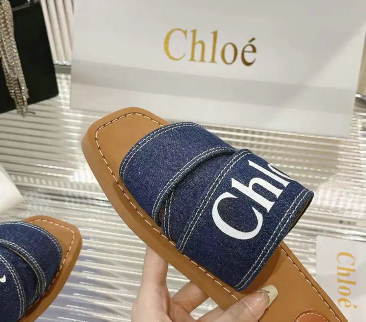 Woody Denim Mules