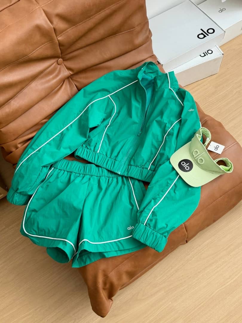 White, Black & Green Shorts Set
