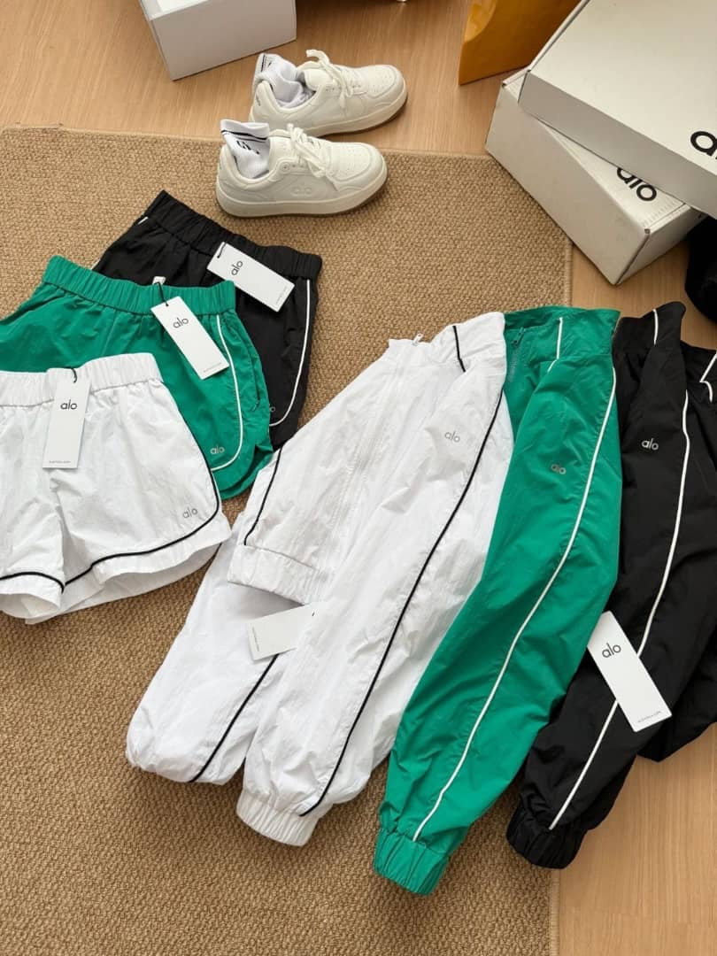 White, Black & Green Shorts Set
