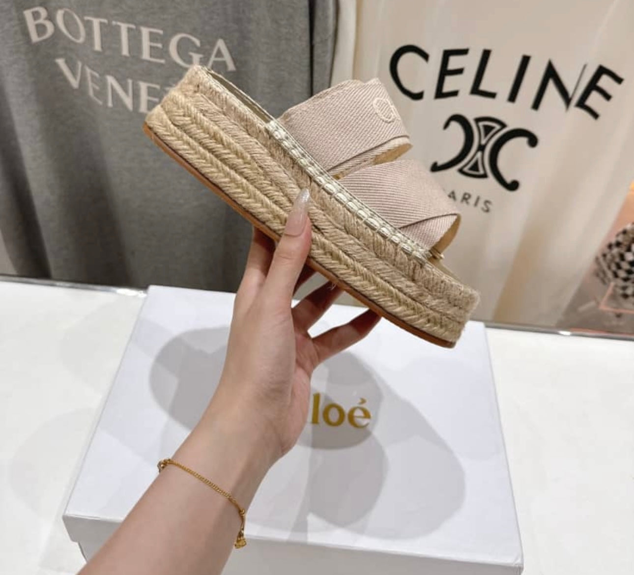 Beige platforms sandals