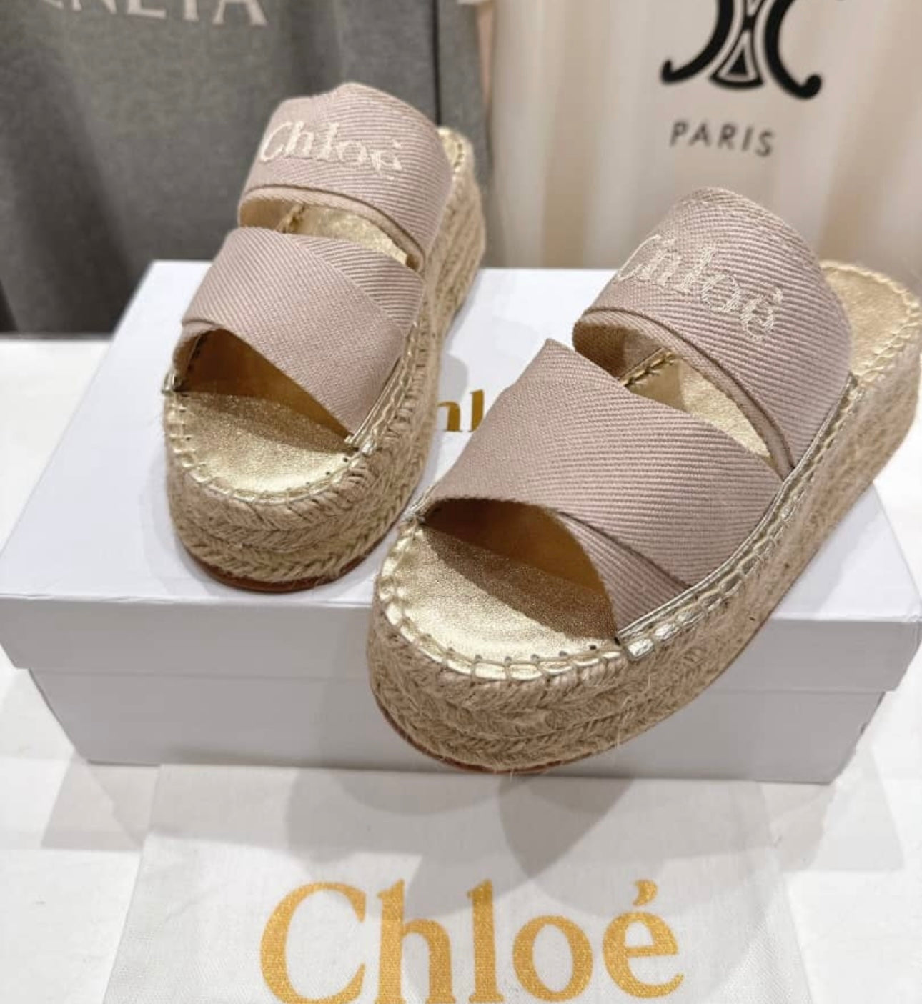 Beige platforms sandals