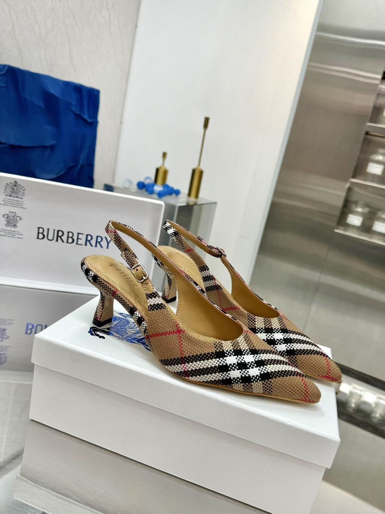Check Slingback Pumps