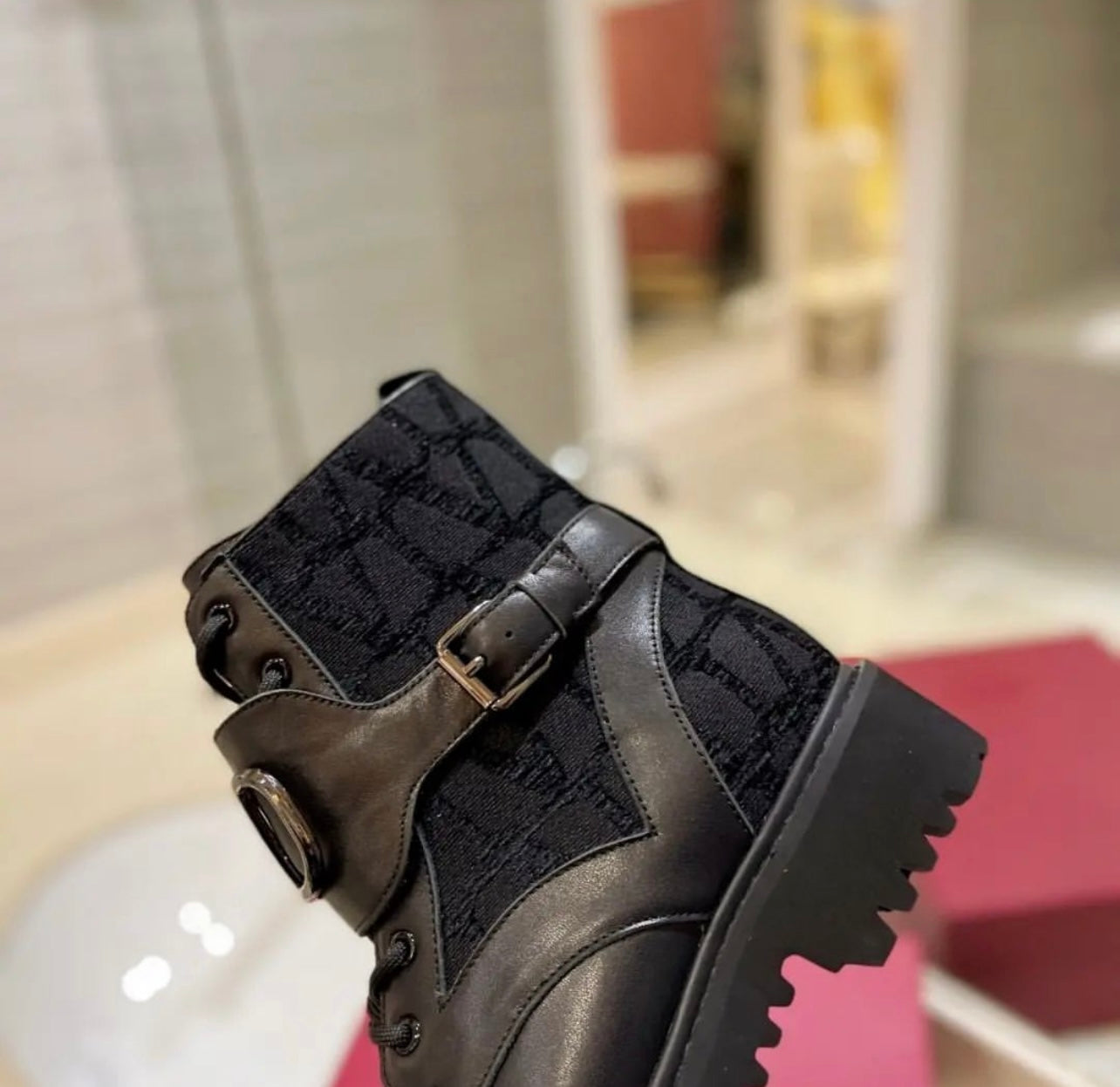 V Logo Combat Boots