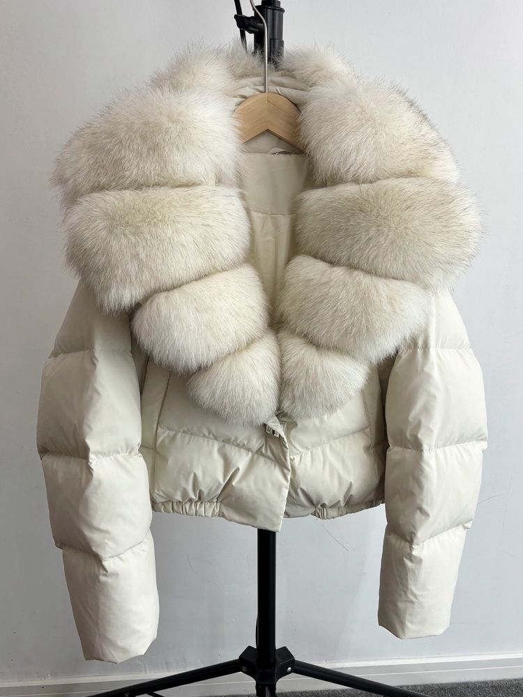 Cream fur cropped coat