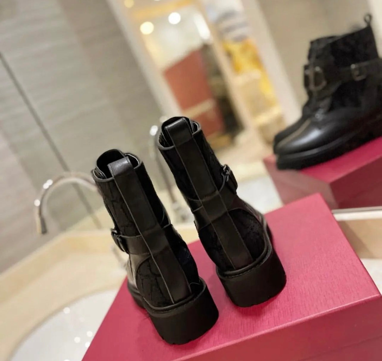 V Logo Combat Boots