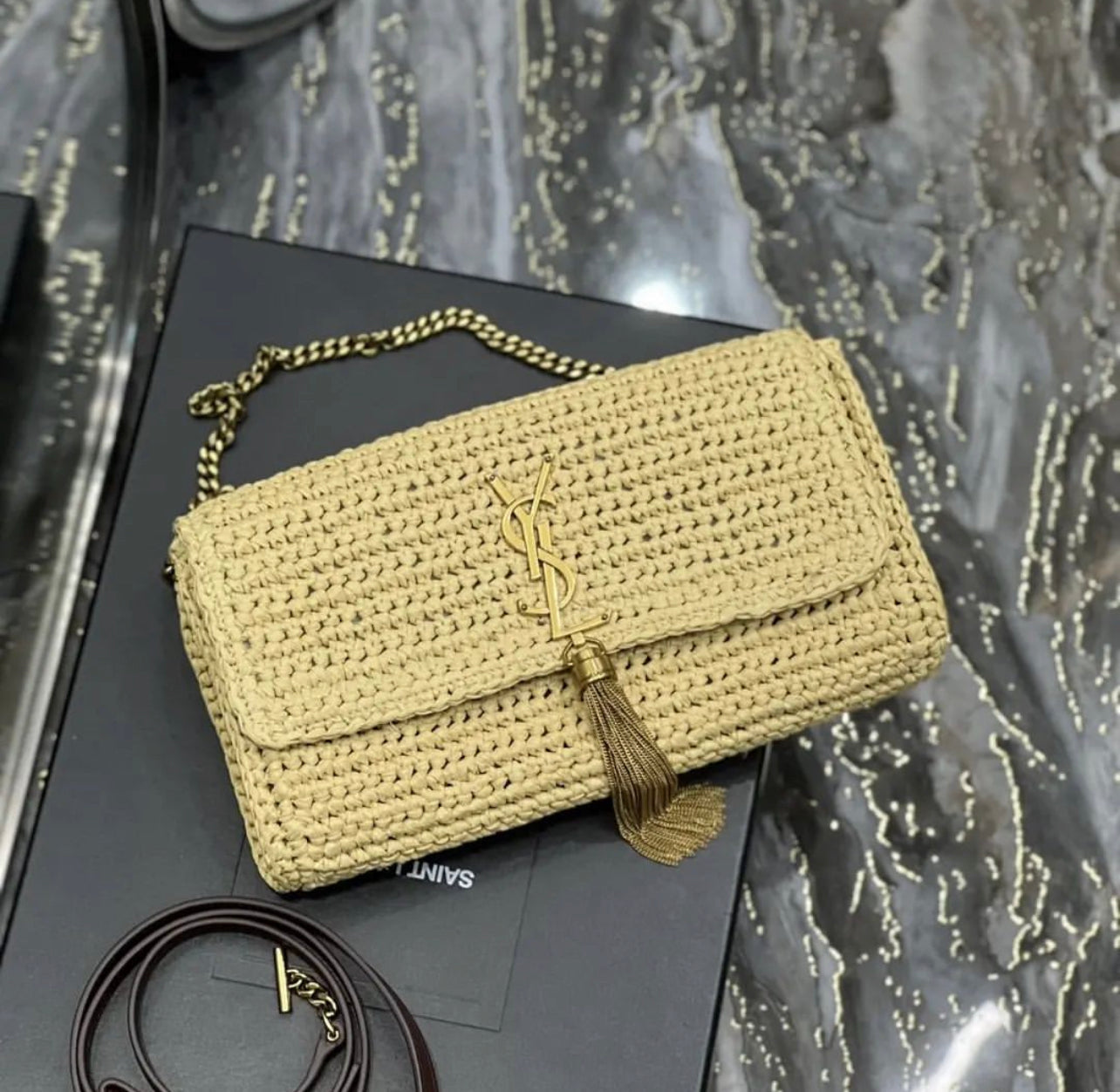 Kate Raffia Tassel Chain Bag