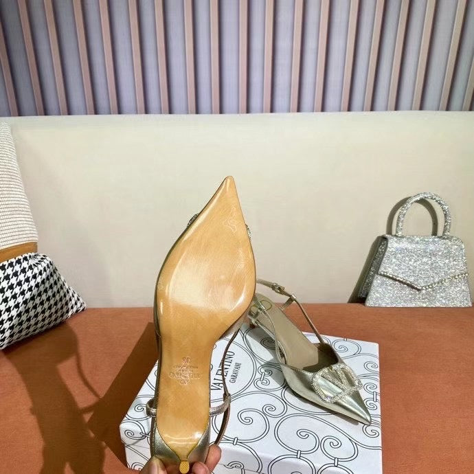 V Logo Crystal Slingback