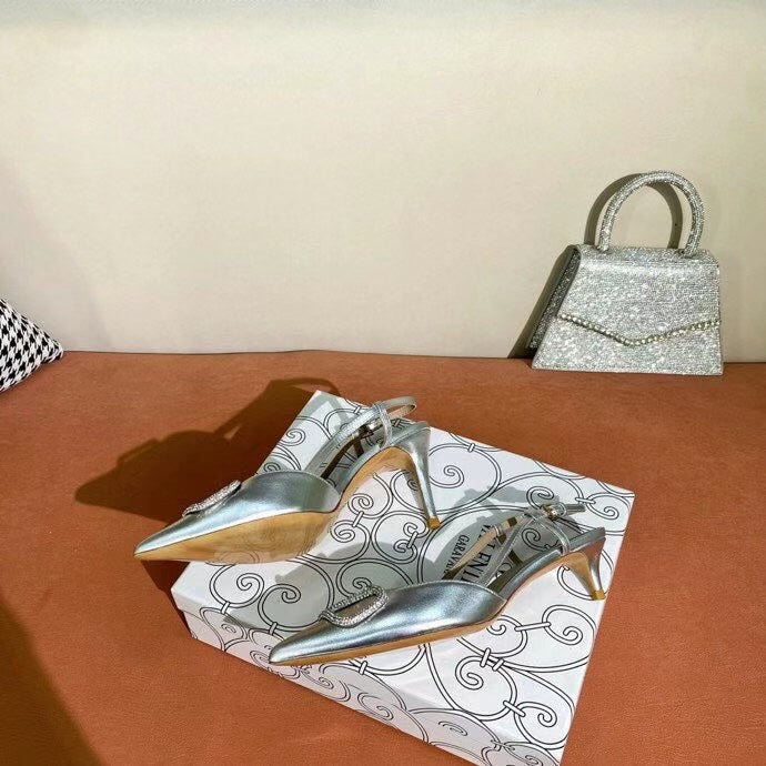 V Logo Crystal Slingback