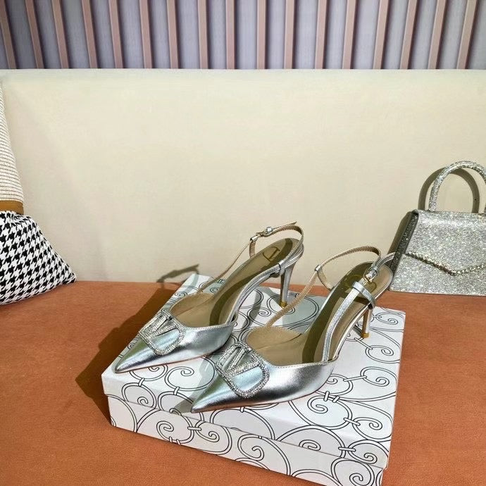 V Logo Crystal Slingback