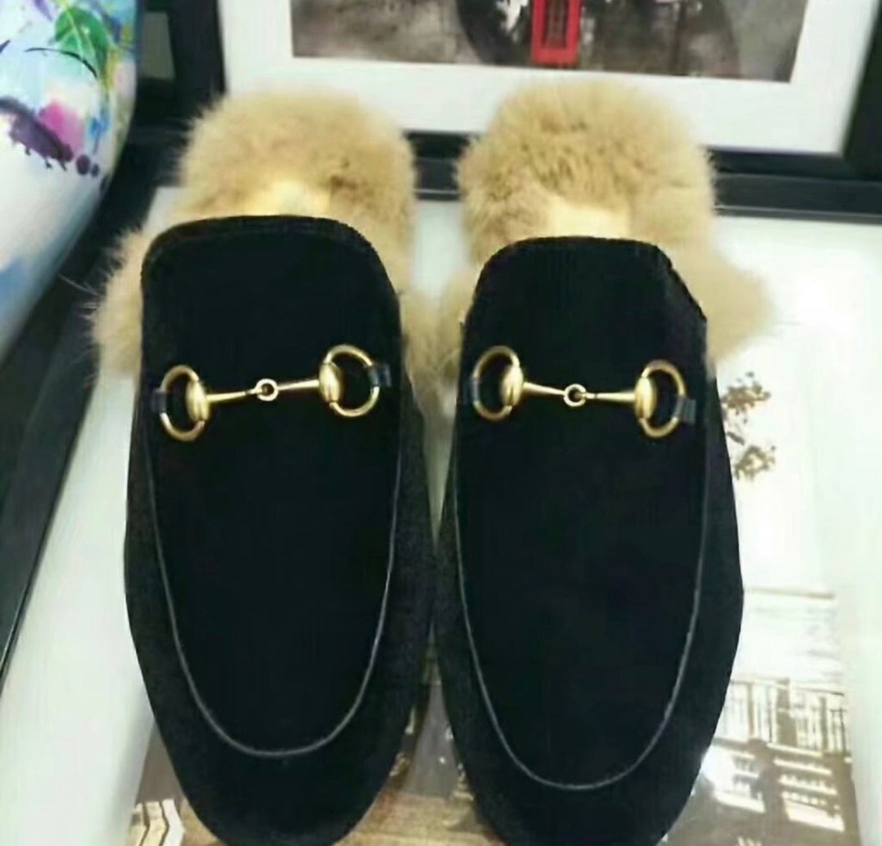 Princetown Velvet Fur Slippers