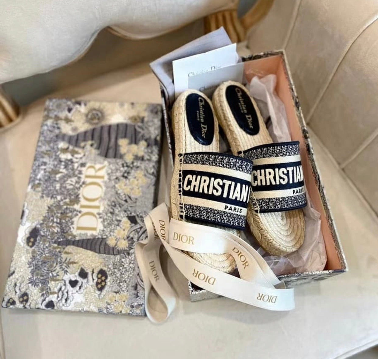 Cotton Espadrille Slides