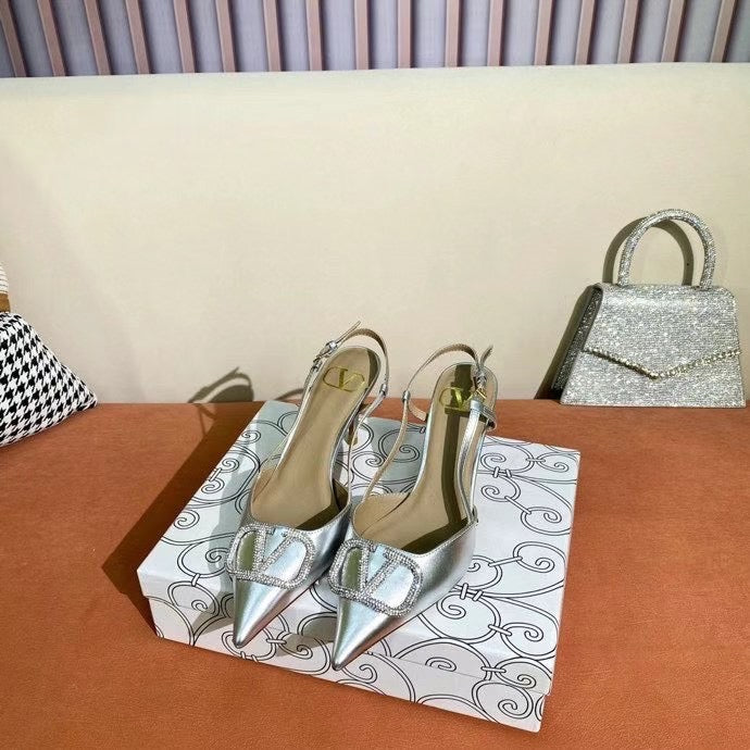 V Logo Crystal Slingback