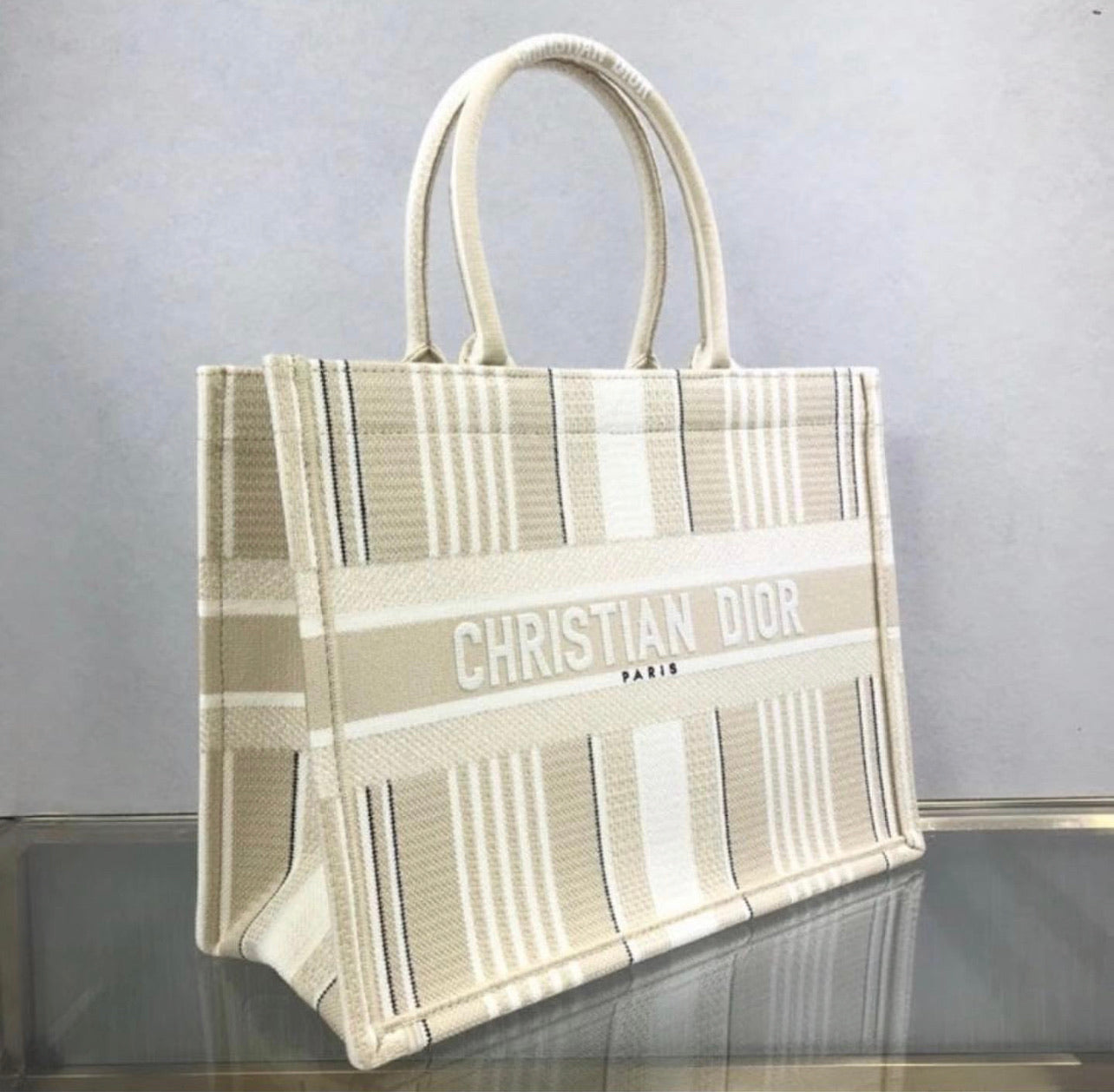 Book Tote Beige Stripes