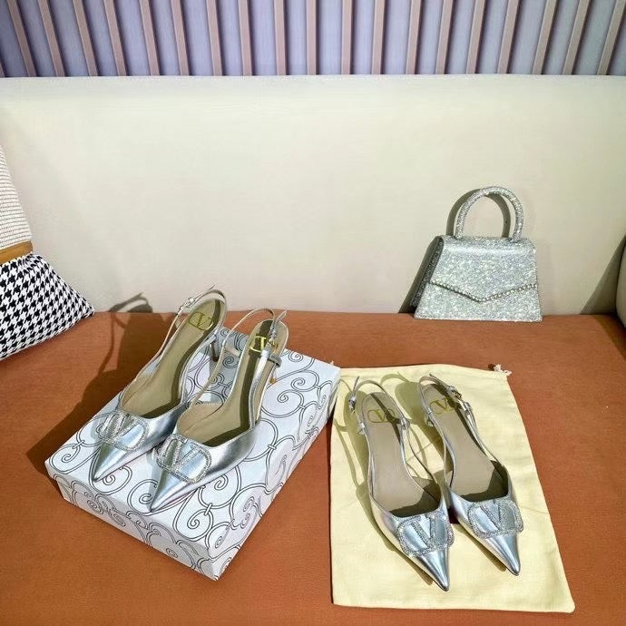 V Logo Crystal Slingback