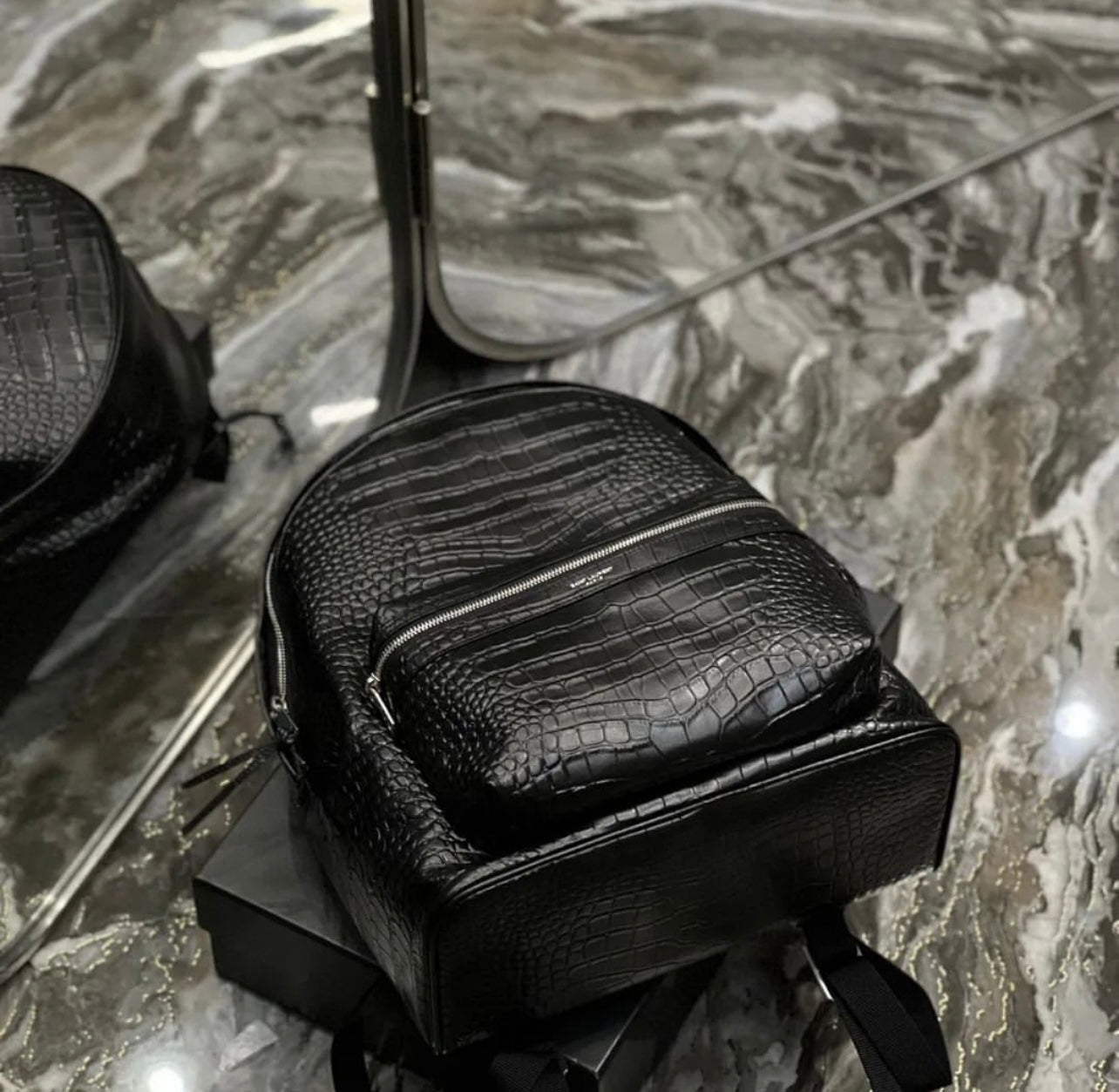 Embossed Leather City Backpack