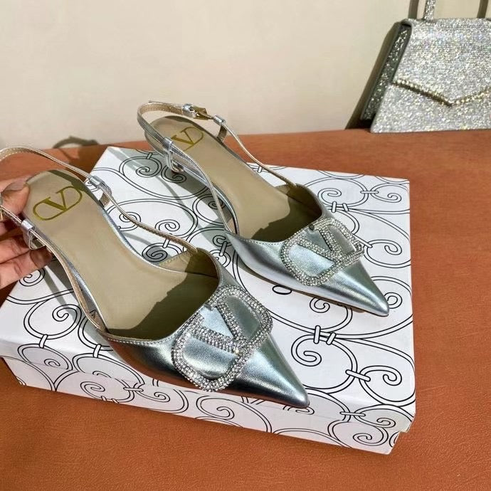 V Logo Crystal Slingback