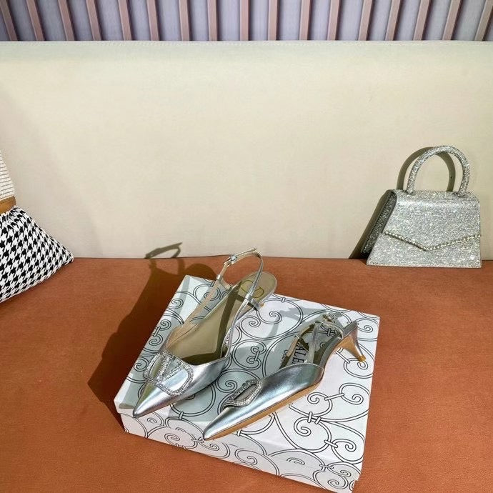 V Logo Crystal Slingback