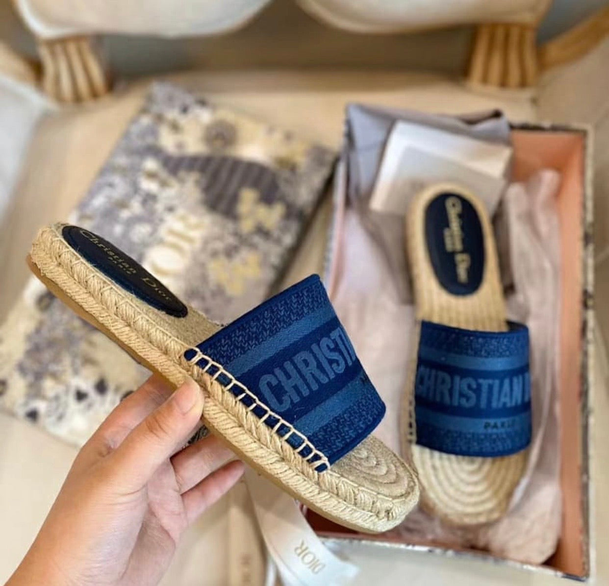 Cotton Espadrille Slides