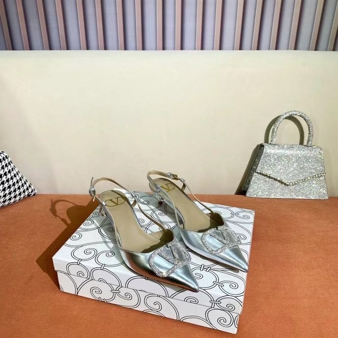 V Logo Crystal Slingback