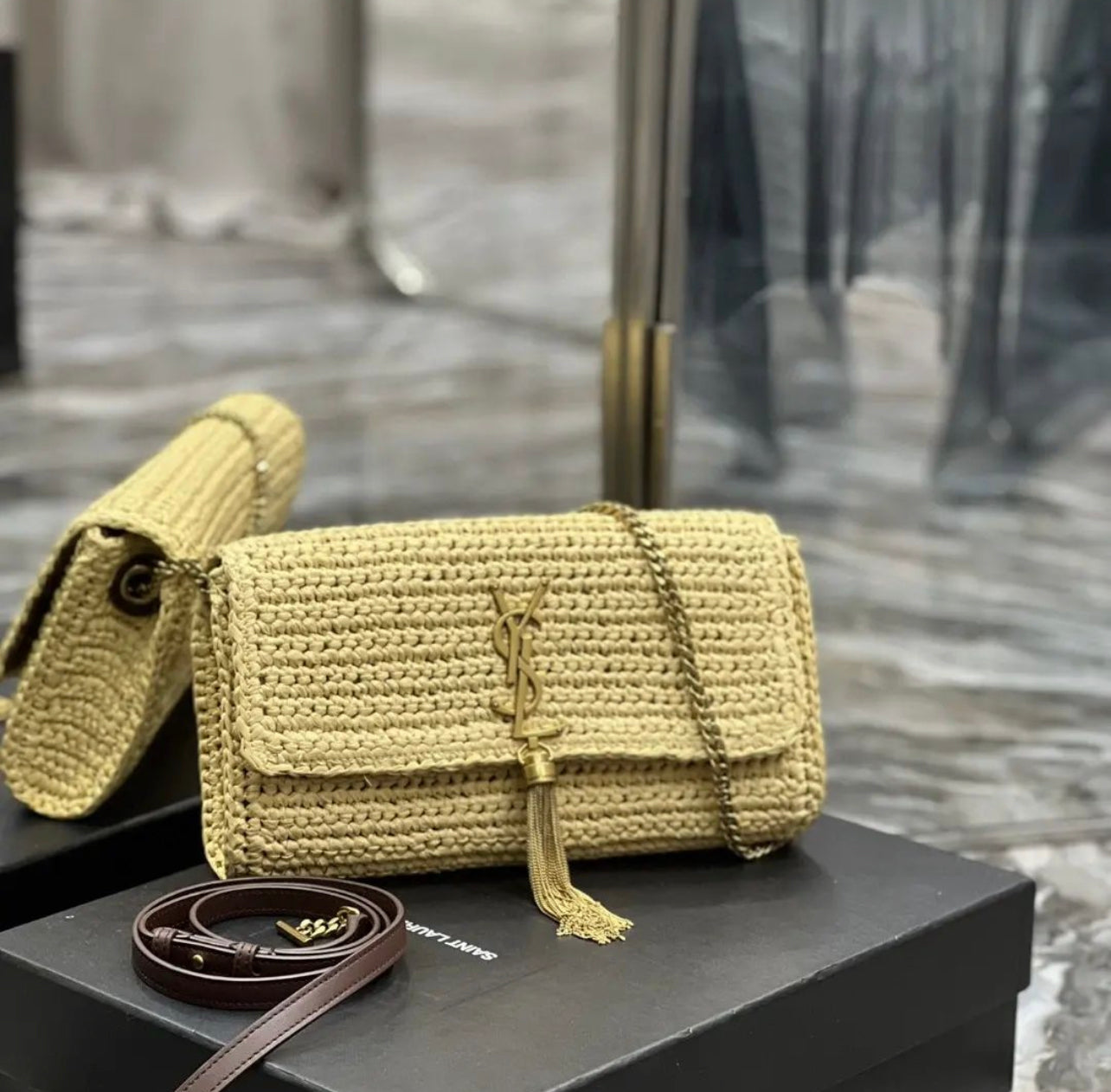 Kate Raffia Tassel Chain Bag