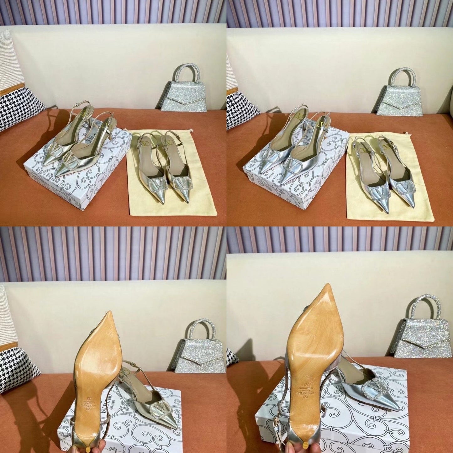 V Logo Crystal Slingback