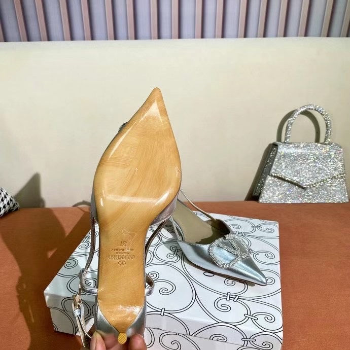 V Logo Crystal Slingback