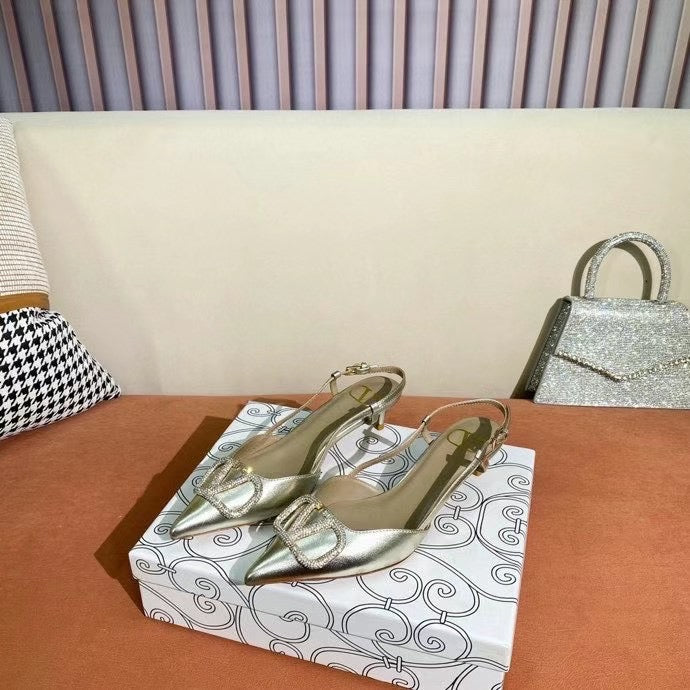 V Logo Crystal Slingback
