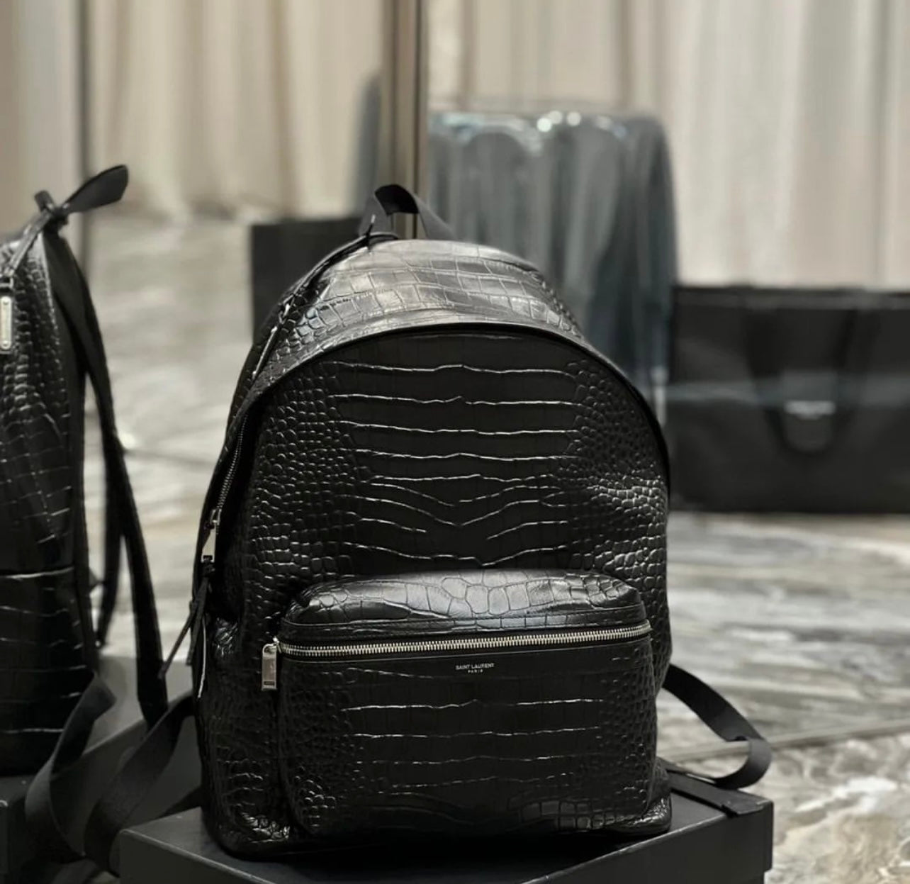 Embossed Leather City Backpack