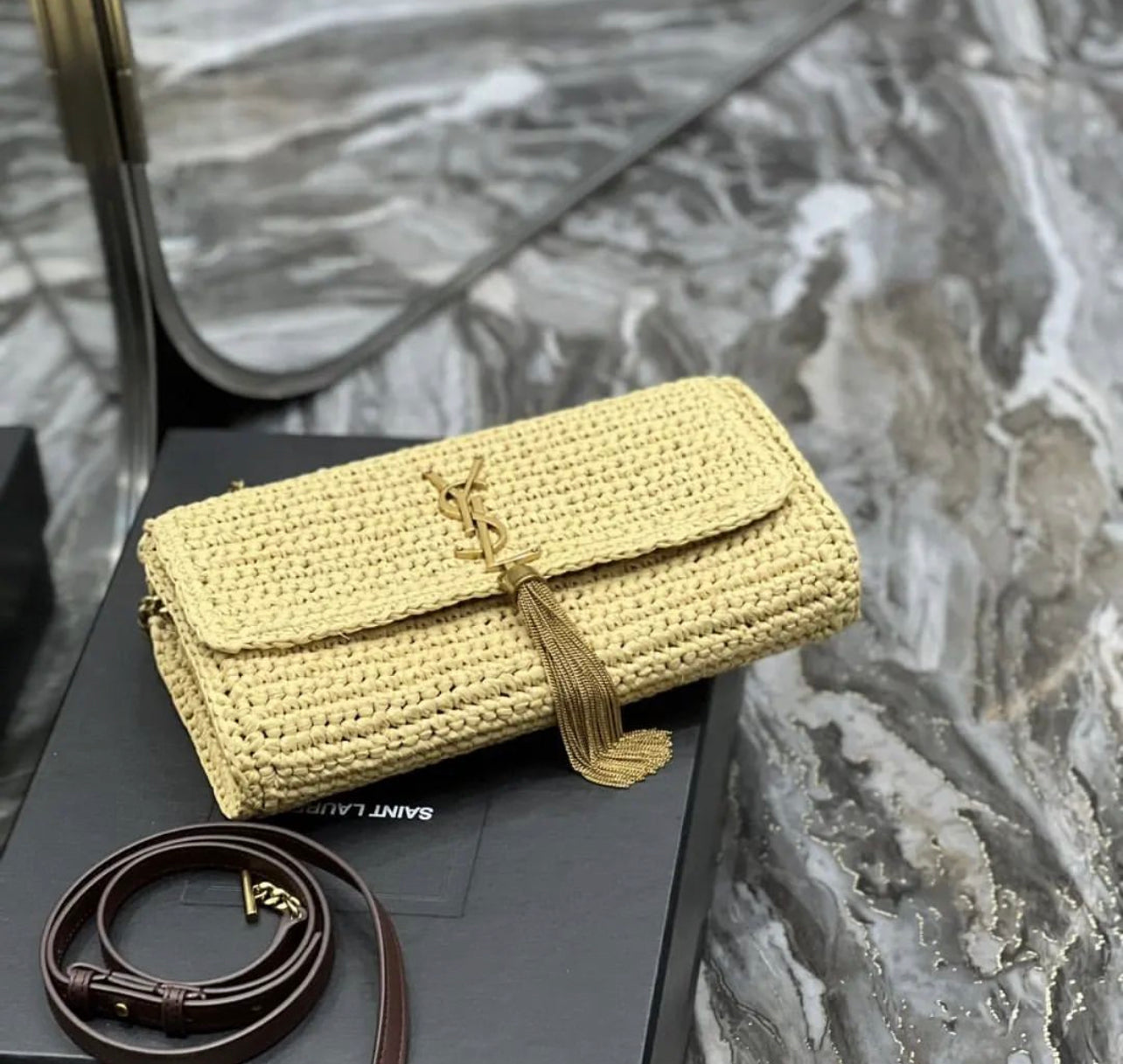 Kate Raffia Tassel Chain Bag