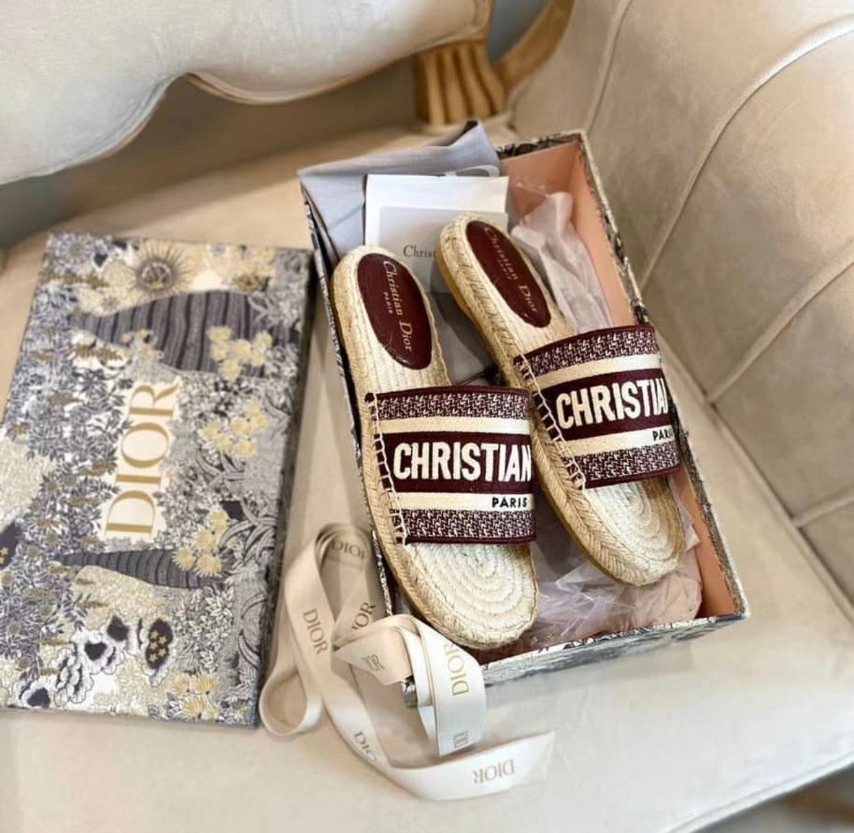 Cotton Espadrille Slides