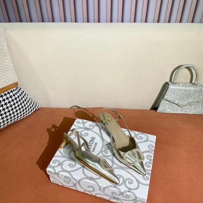 V Logo Crystal Slingback