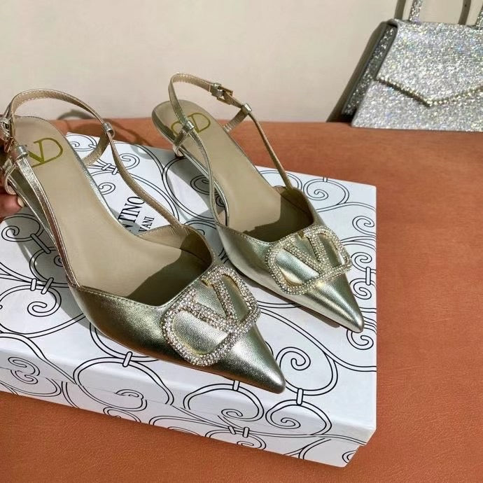 V Logo Crystal Slingback