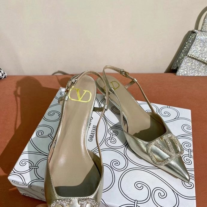 V Logo Crystal Slingback