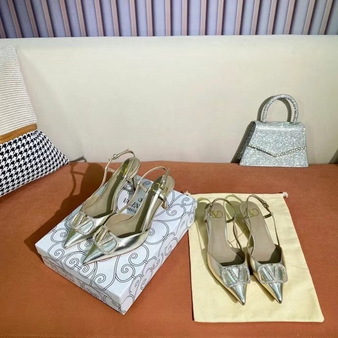 V Logo Crystal Slingback