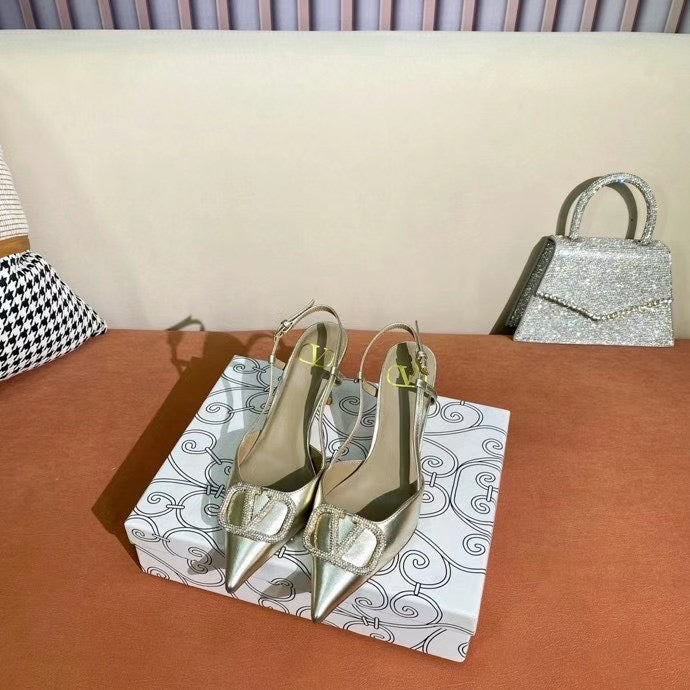 V Logo Crystal Slingback