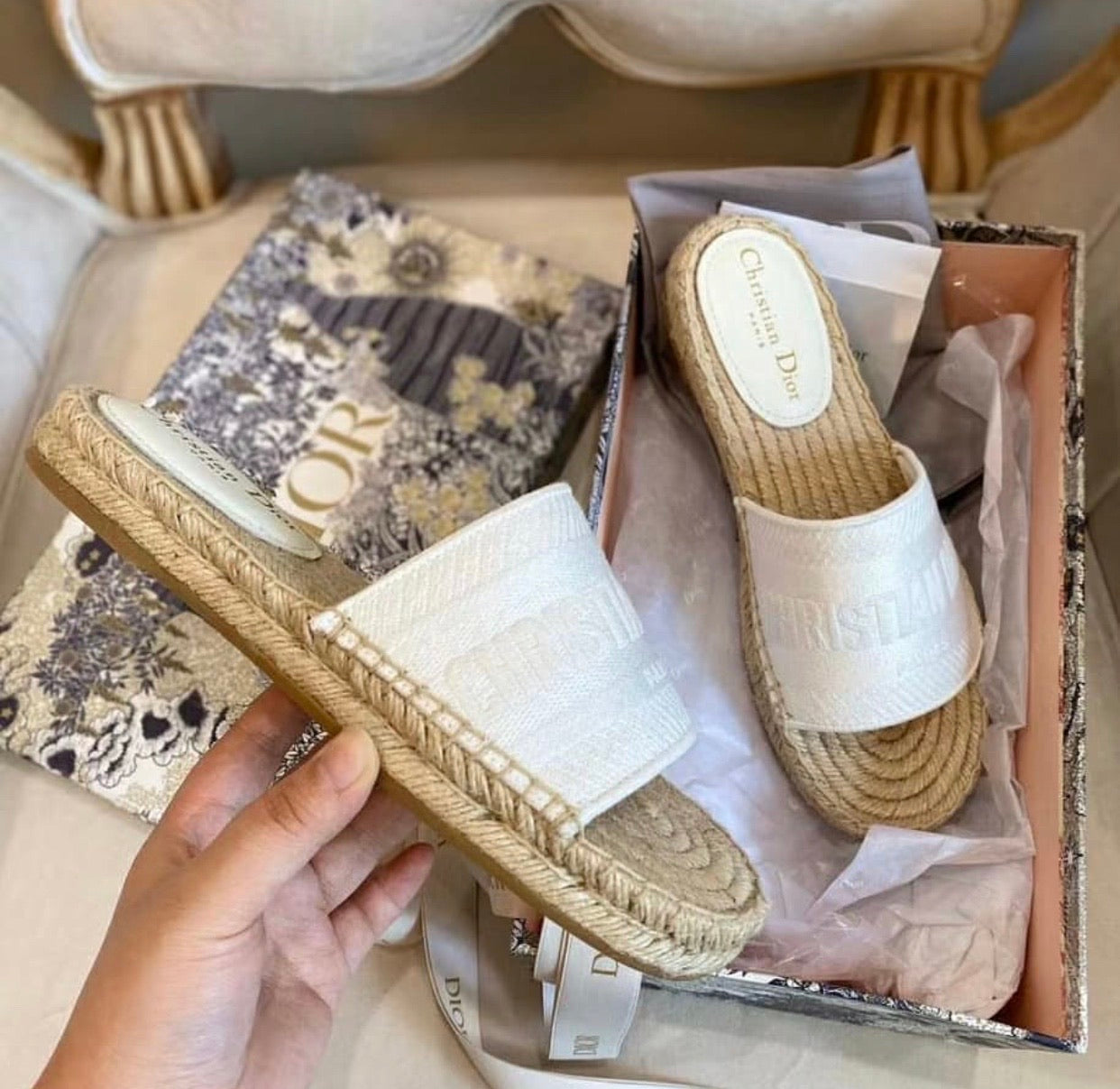 Cotton Espadrille Slides