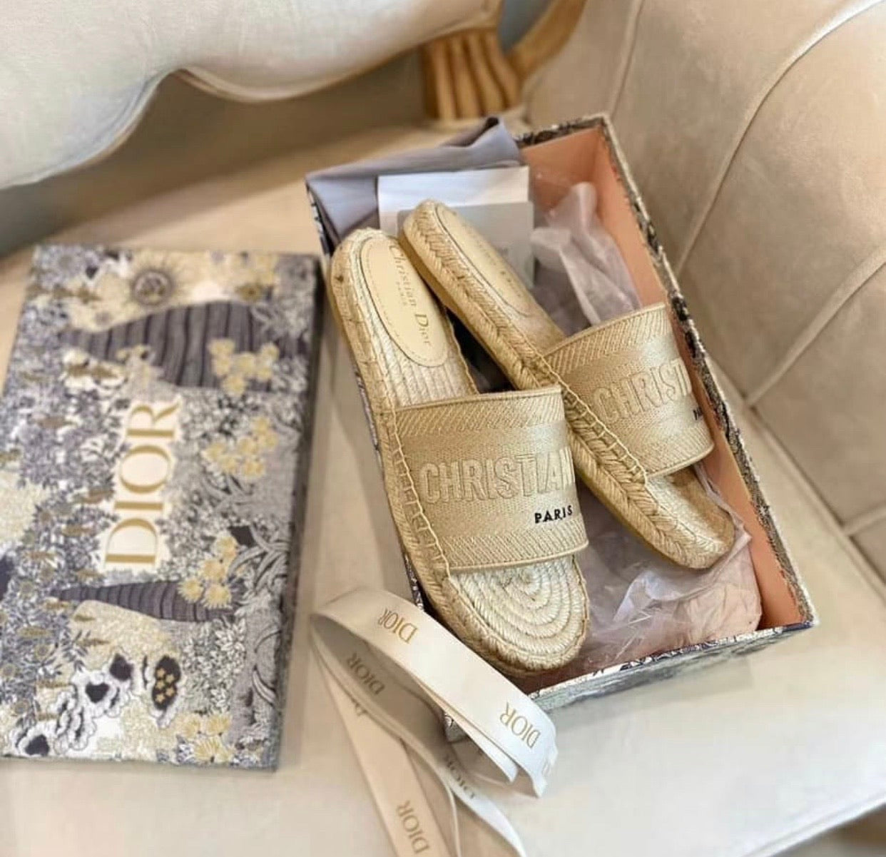 Cotton Espadrille Slides