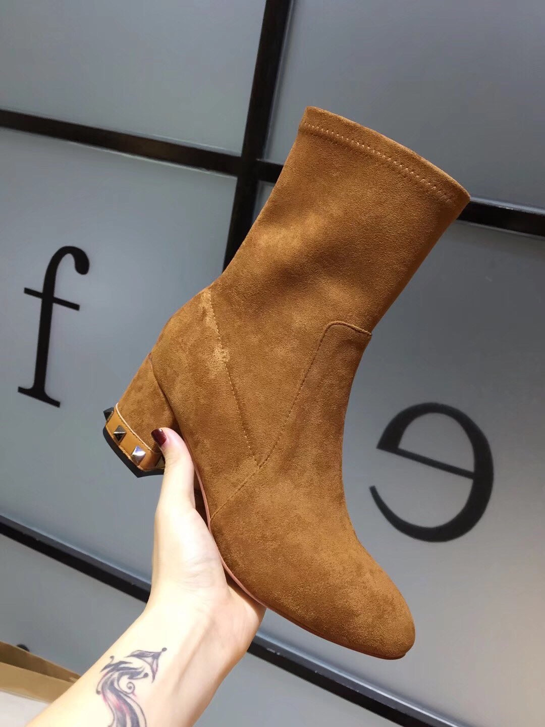 Rockstud Suede Ankle Boots