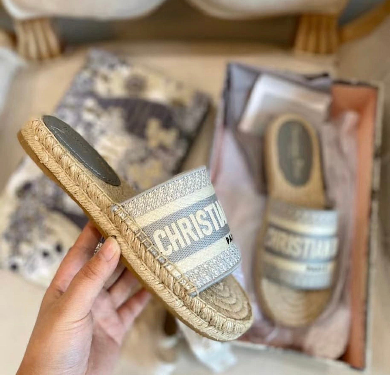 Cotton Espadrille Slides