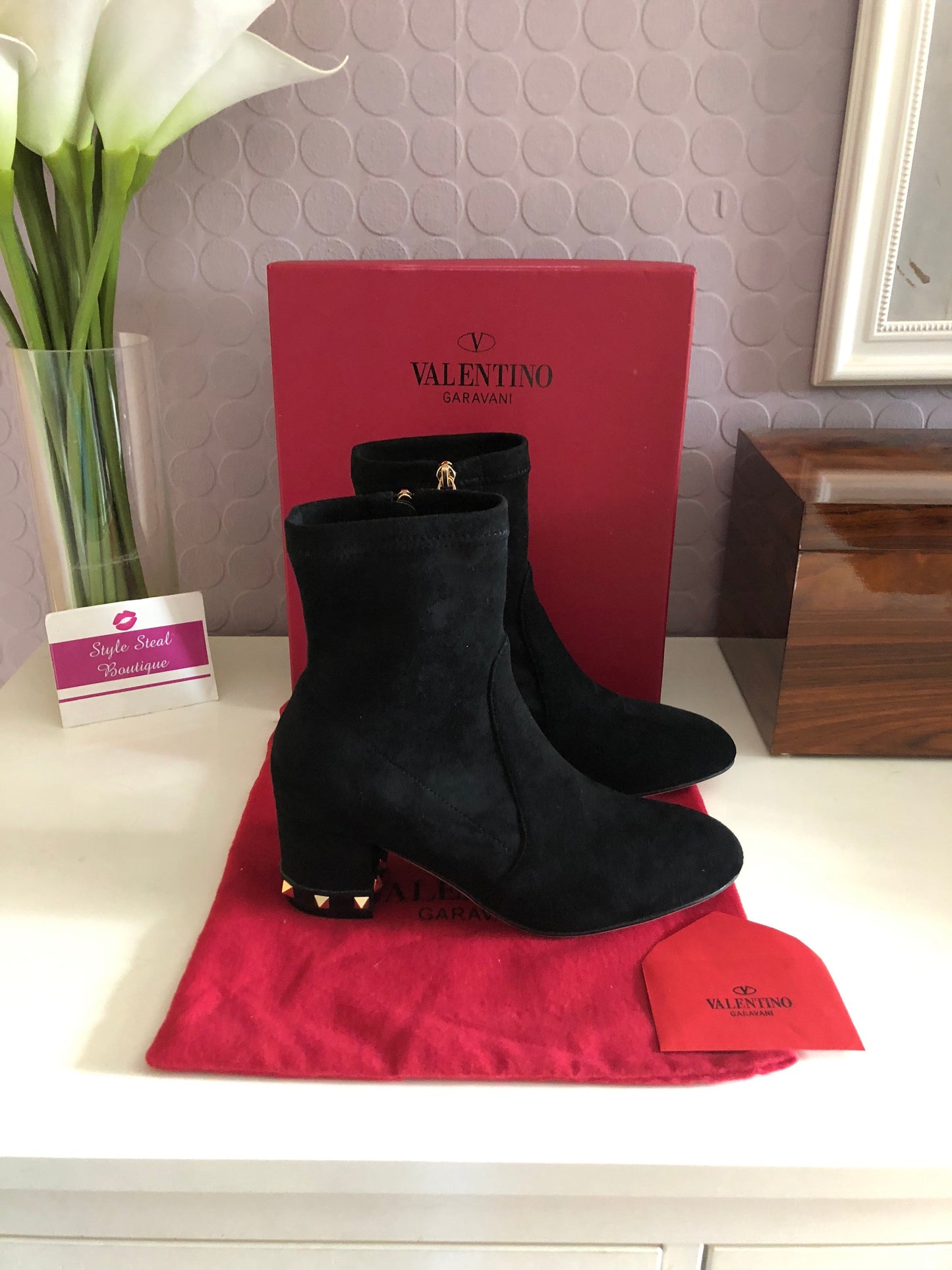 Rockstud Suede Ankle Boots