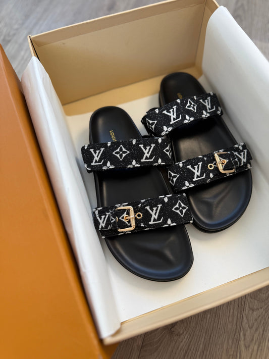 Black denim sandals