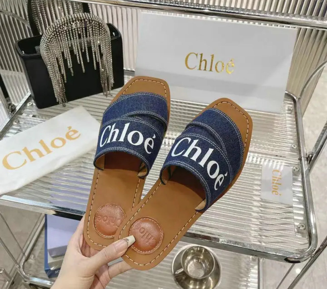 Woody Denim Mules