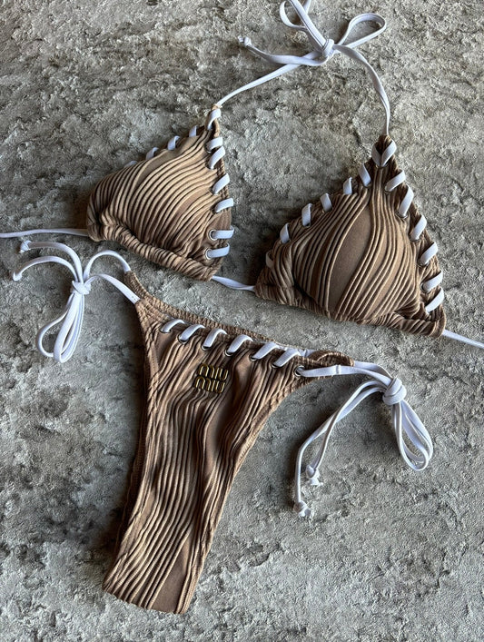 Brown & white bikini