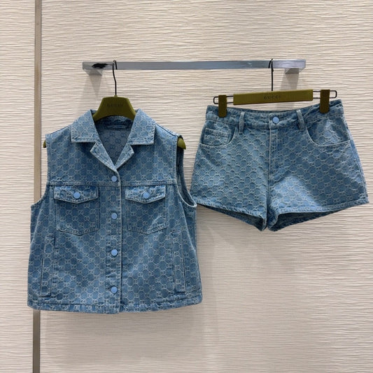 Blue denim shorts set
