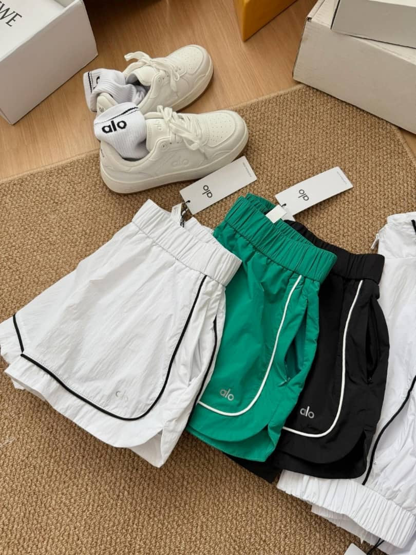 White, Black & Green Shorts Set